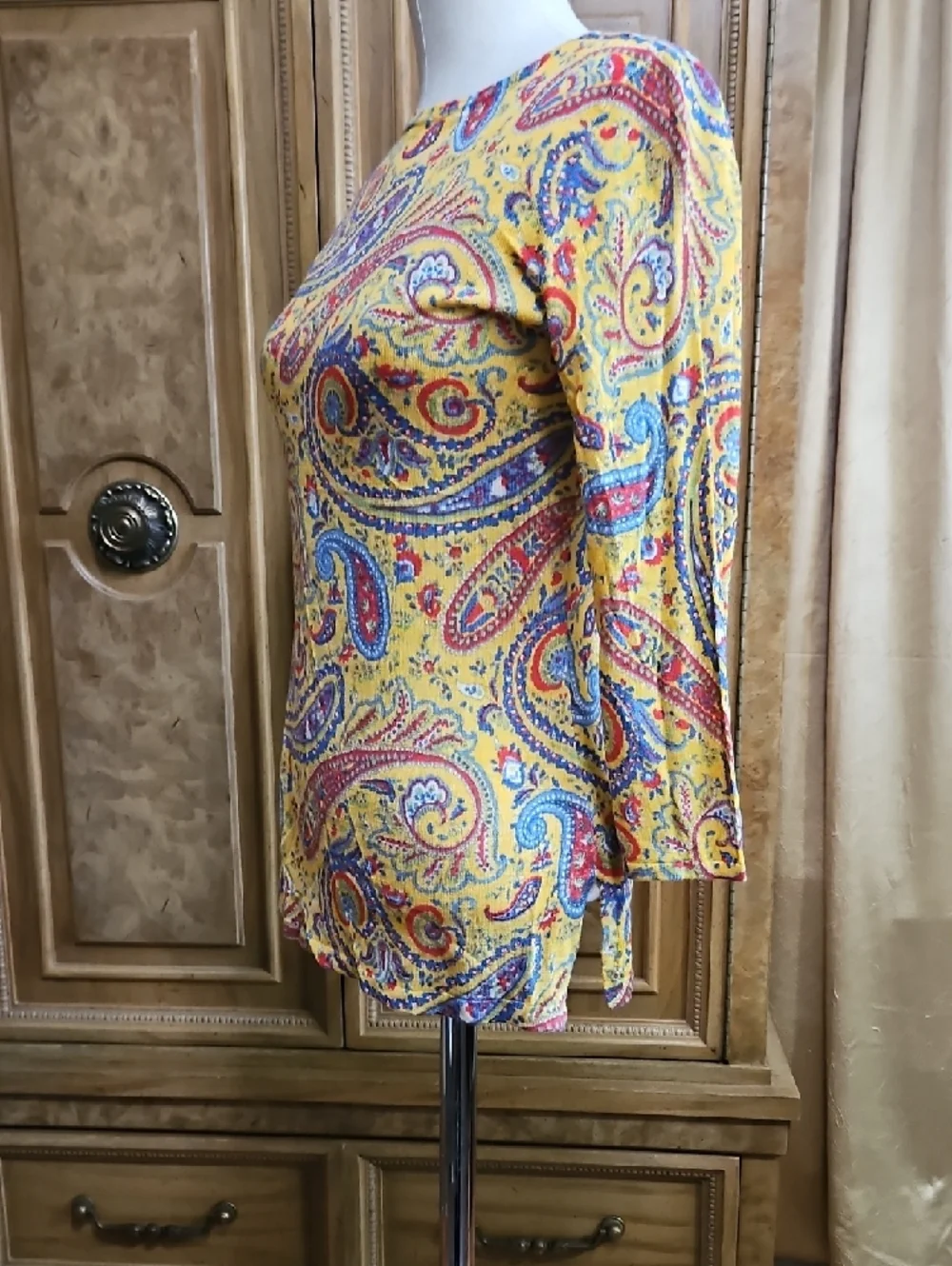 Lauren Ralph Lauren Yellow Paisley 3/4 Length Sleeve Top - Picture 4 of 7